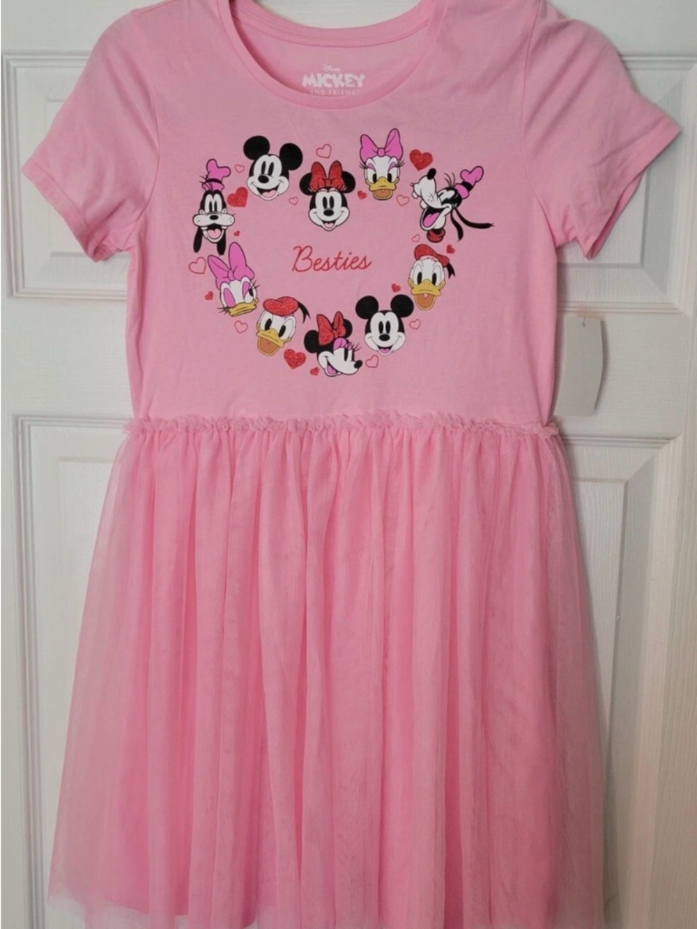 Girls Minnie Mouse X-Large XL Dress Pink Tulle Besties Heart Donald Duck Summer